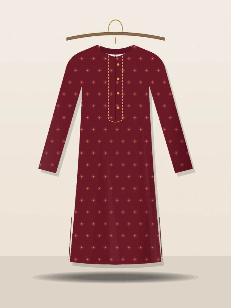 Jacquard Eid Panjabi — Maroon