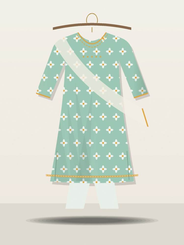 Printed Cotton Three-Piece — Mint